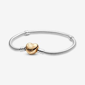 Pulsera Pandora Moments Corazón Dorado Oro Shine Plata S925