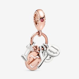 Charm Pandora Rose I Love You Te Amo Dos Tonos Oro Rosa y Plata