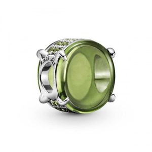 Charm Pandora Separador Ovalo Gema Cabujón Verde Plata S925 Original