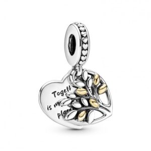 Charm Pandora Árbol De Familia Corazón Dos Tonos Oro y Plata Original
