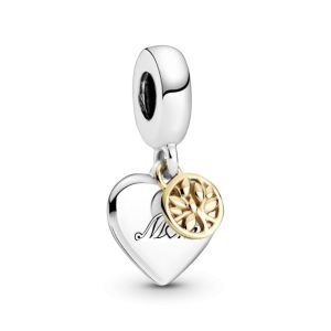 Charm Pandora Mamá Madre Árbol De Familia Dos Tonos Oro y Plata Original