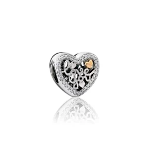Charm Pandora Corazón Grabado Te Amo Love Amor Dos Tonos Plata y Oro Dorado