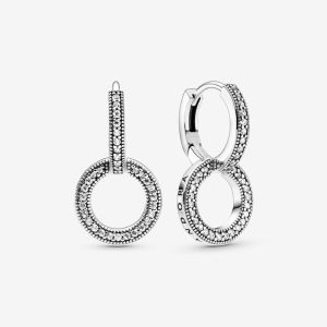 Aretes Pandora Aro Doble Brillantes Plata S925 Original