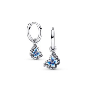 Aretes Pandora Aro Mariposa Azul Pendientes En Plata S925