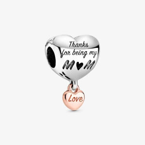 Charm Pandora Corazón Te Quiero Mamá Madre Dos Tonos Oro Rosa y Plata Original