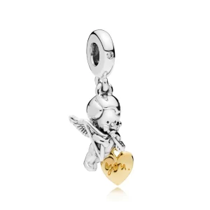 Charm Pandora Cupido Corazón Flechado Amor Dos Tonos Oro Dorado y Plata Original