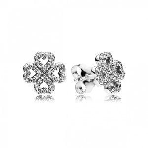 Aretes Pandora Pétalos De Amor Trébol De Cuatro Hojas Suerte Plata Original