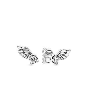 Aretes Pandora de Botón Ala de Ángel Resplandeciente En Plata S925