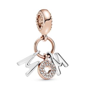 Charm Pandora Rose Mamá Madre Colgante Dos Tonos Oro Rosa Y Plata