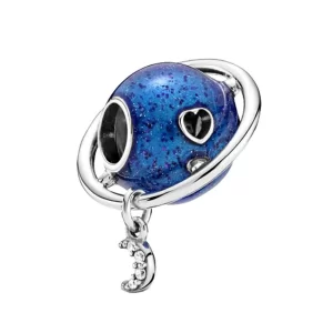 Charm Pandora Luna Y Planeta Azul Giratorio Plata S925 Original