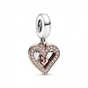 Charm Pandora Rose Corazón Te Amo Amor Dos Tonos Oro Rosa Y Plata