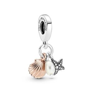 Charm Pandora Triple Concha, Perla Cultivada de Agua Dulce y Estrella de Mar Original