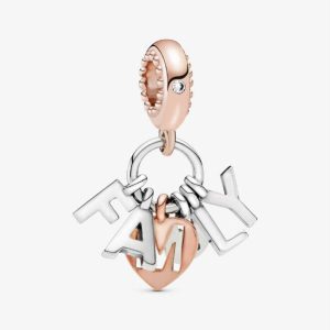 Charm Pandora Rose Familia Colgante Dos Tonos Oro Rosa Y Plata