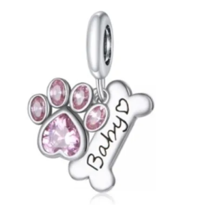 Charm Huella Hueso De Perro Bebe Cachorro Fabricado En Plata S925