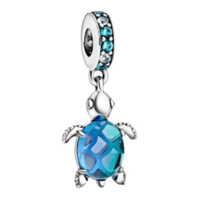 Charm Tortuga Cristal Azul Murano Fabricado En Plata S 925