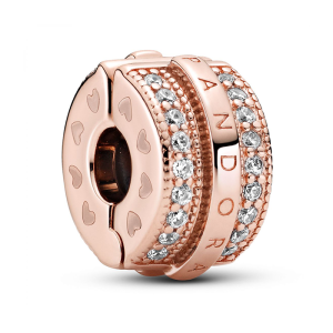 Charm Clip Pandora Rose Logo Brillante Oro Rosa