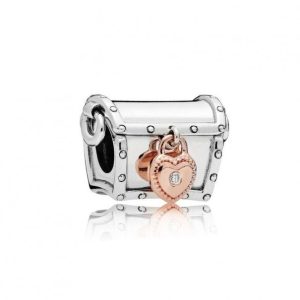 Charm Pandora Club Cofre Del Tesoro Dos Tonos Oro Rosa y Plata Original