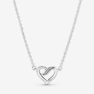Collar Pandora Lazos De Amor Corazón Brillante Plata S925 Original