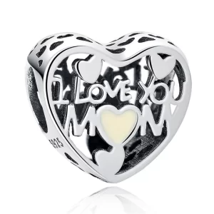 Charm Corazón Te Amo Mamá Mom Madre Fabricado En Plata S925