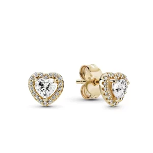 Aretes Pandora Shine Corazón Brillantes Oro Dorado