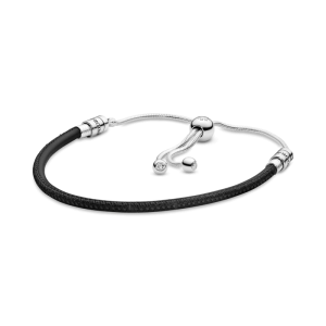 Pulsera Pandora Moments Ajustable Cuero Negro en Plata S925 Original