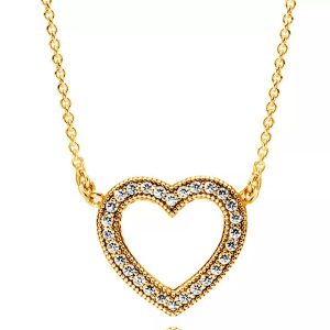 Collar Pandora Shine Corazón Brillante Oro Dorado