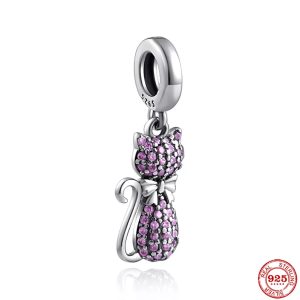 Charm Gato Mascota Gata Kitty Gatito Circonitas Vinotinto Fabricado En Plata 925