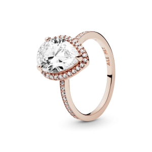 Anillo Pandora Rose De Compromiso Halo Brillante en Forma de Gota Oro Rosa