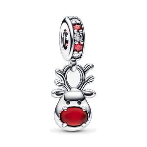 Charm Pandora Murano Reno de la Nariz Roja Navidad Plata S925 Original