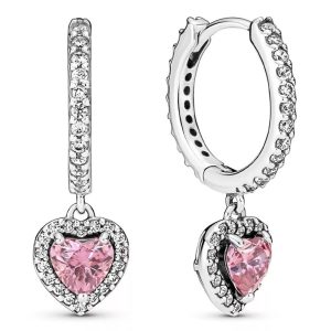Aretes Pandora Aro De Corazón Rosa Brillante Plata S925 Original