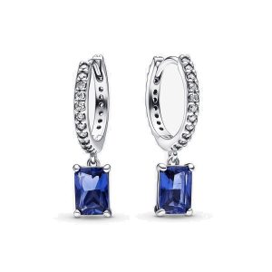 Aretes Pendientes Pandora De Aro Rectángulo Azul Brillante Original