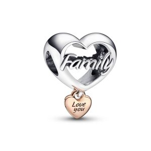 Charm Pandora Corazón Familia Te Amo Dos Tonos Oro Rosa Y Plata