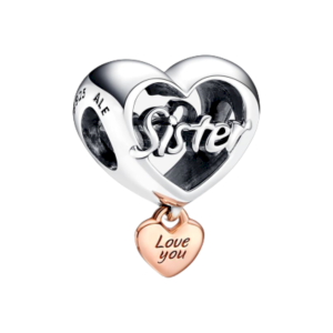 Charm Pandora Corazón Hermana Te Amo Dos Tonos Oro Rosa Y Plata