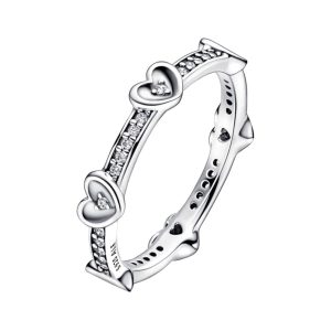 Anillo Pandora De Compromiso Corazones Brillantes En Plata