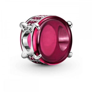 Charm Pandora Ovalo Gema Cabujón Ruby En Plata