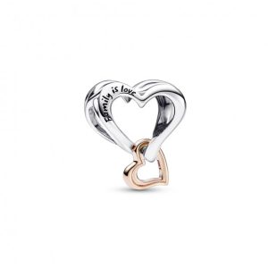 Charm Pandora Familia Es Amor Corazones Dos Tonos Oro Rosa Y Plata
