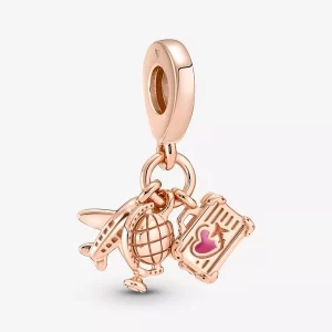 Charm Pandora Rose Avión Globo Mundo Maleta Viaje Oro Rosa