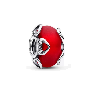 Charm Pandora Cristal De Murano Rojo Helado Y Corazones
