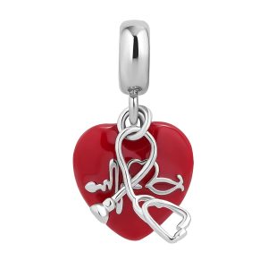 Charm Pandora Corazón Rojo Estetoscopio En Plata Original