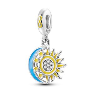 Charm Pandora Eclipse Luna Y Sol Brilla En La Oscuridad Plata Original