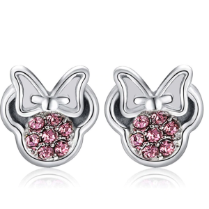 Aretes Pandora Minnie Mouse Moño Rosa De Disney Plata S925 Original