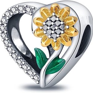 Charm Pandora Girasol Y Corazon Brillante Flor En Plata S925 Original