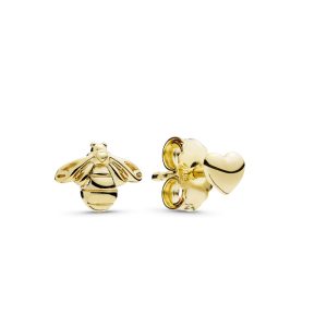 Aretes Pandora Shine Abeja Y Corazón Dorado Oro