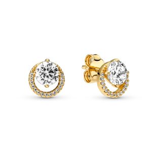 Aretes Pandora Shine Redondos Diamante Brillante Oro Dorado