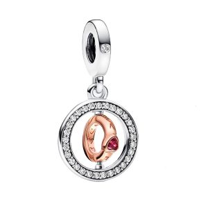Charm Pandora Anillo De Amor Te Amo Giratorio Dos Tonos Oro Rosa y Plata