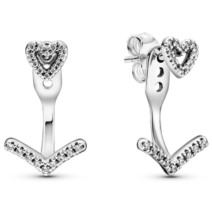 Aretes Pandora Corazón Brillante Hueso De Los Deseos En Plata S925 Original