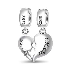 Charm Madre E Hija Corazon Doble Fabricado En Plata S925