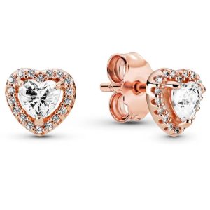 Aretes Pendientes Pandora Rose Corazón Oro Rosa Brillantes