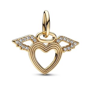 Charm Pandora Shine Corazón Alas De Angel Circonitas Oro Dorado