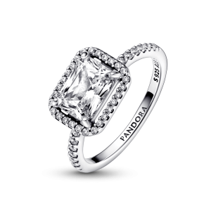 Anillo Pandora De Compromiso Halo Rectangular Reluciente Plata S925